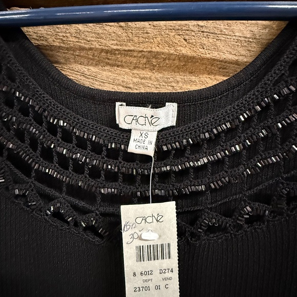 NWT Cache tank top with beaded trim, black, SX - Picture 4 of 7
